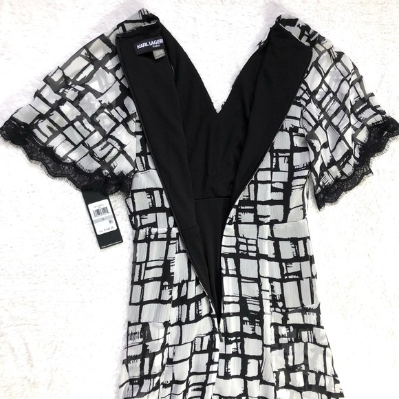 Karl Lagerfeld Paris Print Lace-Trim Tiered Dress - Picture 8 of 14